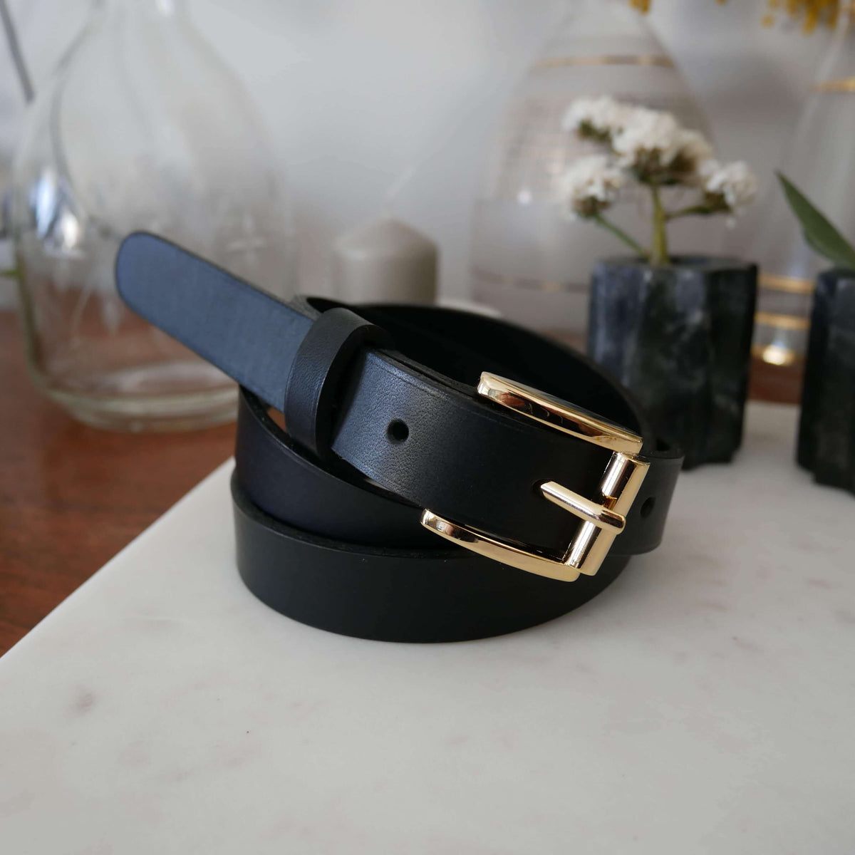 Ceinture femme en cuir Claire – Boucle carrée dorée